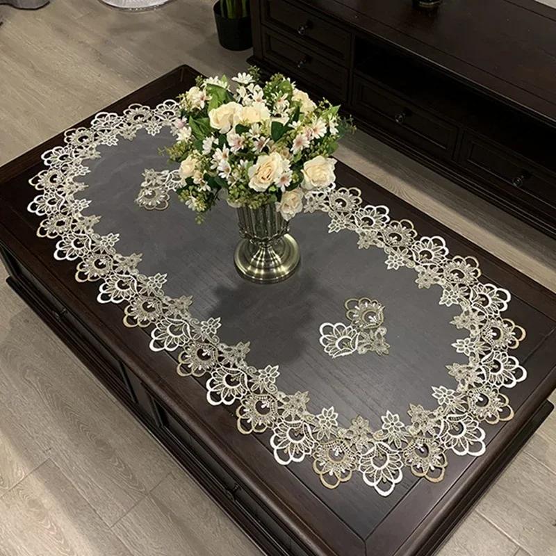 Oval Tablecloth Modern Dining Table Cover European Embroidered Tea Table Cloth Lace TV Cabinet Covers for Home Hotel Decor