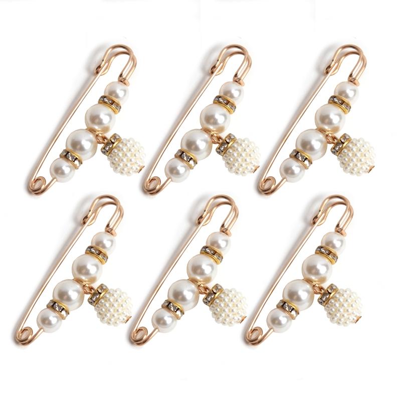 6 Pcs Set Women Fashion Pearl Brooch Waist Cinching Adjustable Skirt Anti-slip Metal Pin Fixed Clothes DIY Scarf Accessories