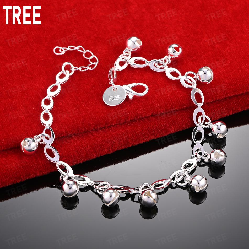 925 Sterling Silver Charm Bell Side Chain Exquisite Bracelet Gift Jewelry 20CM