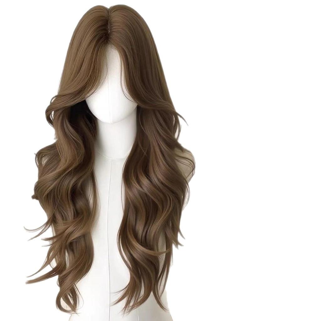 Women's Long Curly Wig with Realistic Cold Brown Waves - Lolita Style Full Head Cover