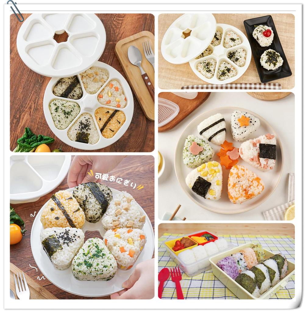 SensaBliss Rice Ball Mold 6 Triangular Sushi Mold Rice Ball Easy and for Picnics and Home Parties Kit, Holes, Kit, Maker, Convenient,