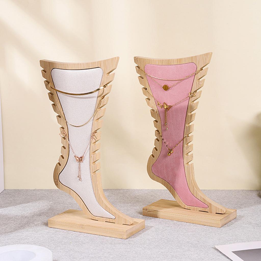 Bamboo Wood Jewelry Display Stand Foot Shaped Storage Rack for Earrings Necklaces Bracelets Accessories Organizer
