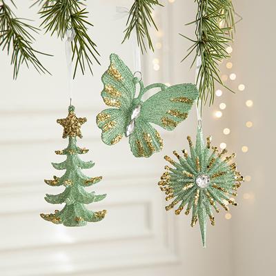 New Christmas Ornaments Green Butterfly Pendant Christmas Tree Pendant European Decoration Supplies In Stock
