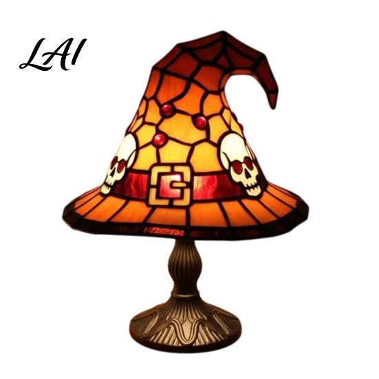 Gemütliches Schlafzimmer Nachtlicht Buntglas Hexenhut Lampe Handgefertigt Retro Harz