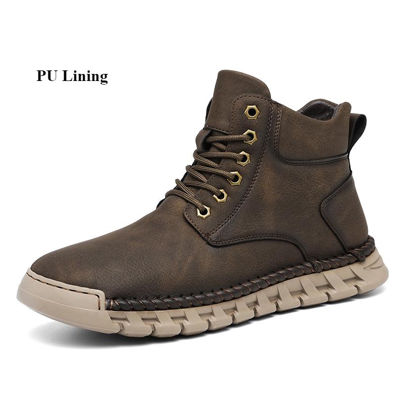 Handmade Men's High-top Boots Ankle Leather Shoes Outdoor Hiking Boots Sneakers Footwear Autumn & Winter