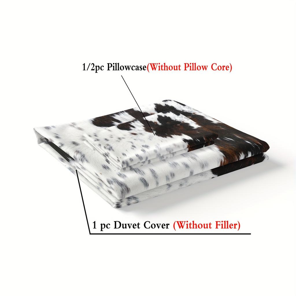 Weiches 2/3-teiliges, weiches, bequemes Bettbezug-Set, Kuhfell-Print, Weiß-Schwarz-Braun, Abstraktes Tierhaut-Print-Bettwäsche-Set