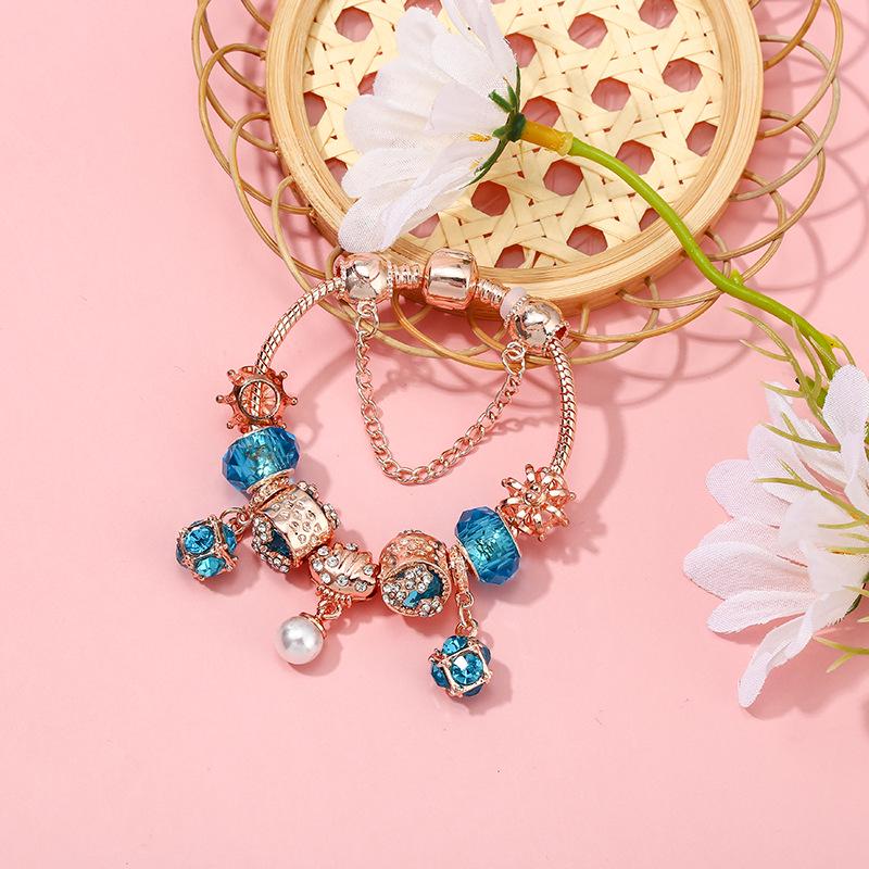 Pan's Blue Crystal Dream Catcher Rose Gold Ladies Bracelet