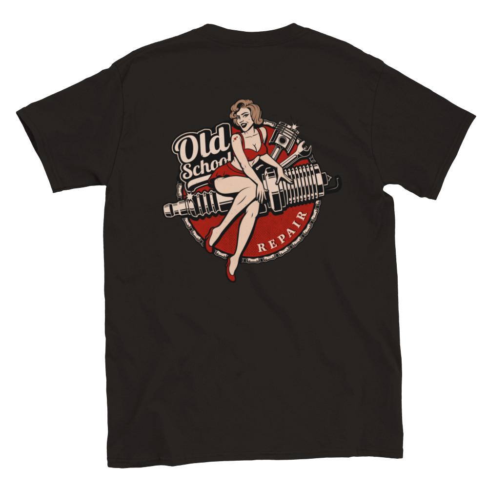 Old School Repair - Hot Rod - Back Print - Classic Unisex Crewneck T-shirt Unisex T-Shirt XL