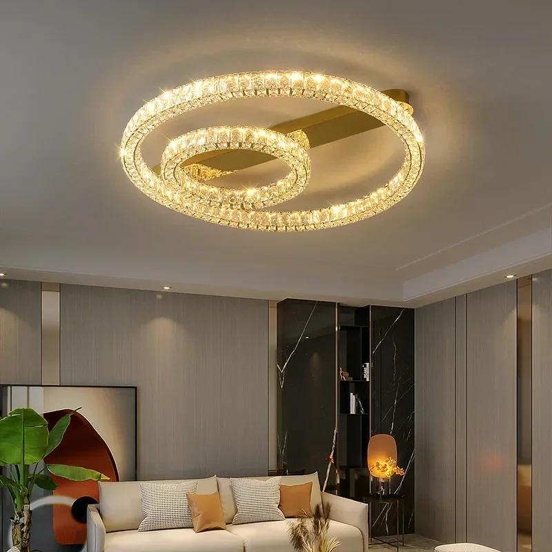 2025 New Crystal Ceiling Light Nordic Modern Living Room Bedroom Light Golden Circle Wire Cutting Luxury Design Ceiling Light