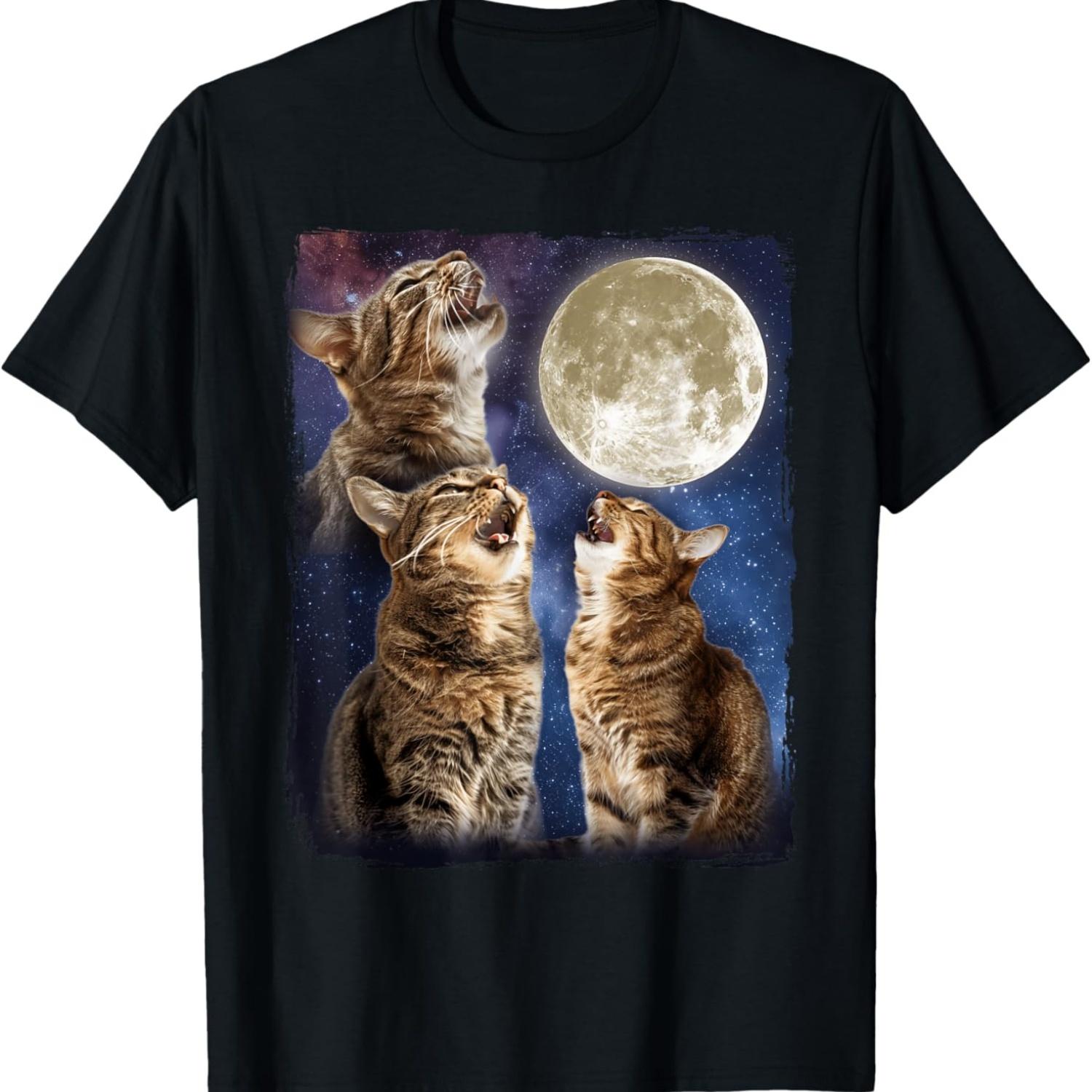 Cat Howling At Moon T-Shirt S чёрный