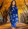 Long Sleeve Waist Tight Office Slim Fit Hexagonal Snowflake Printing Elegant Bodycon Dress