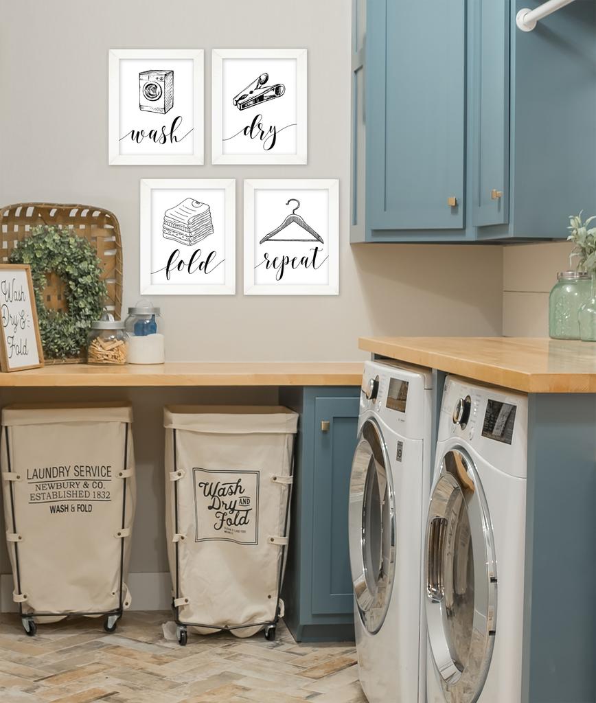 Inkdotpot 4 Piece Laundry Poster for Laundry Room Decor Wash Dry Fold Repeat , Laundry Room Posters Wall Art