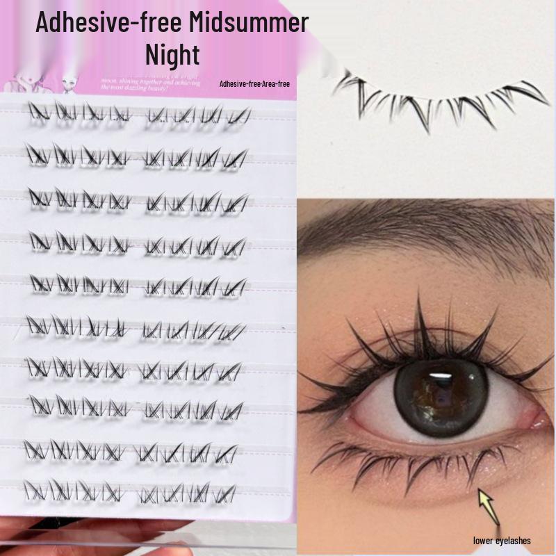 Hand-Painted Midsummer Night Natural Cluster False Eyelashes - Dense, Photogenic & Glue-Free