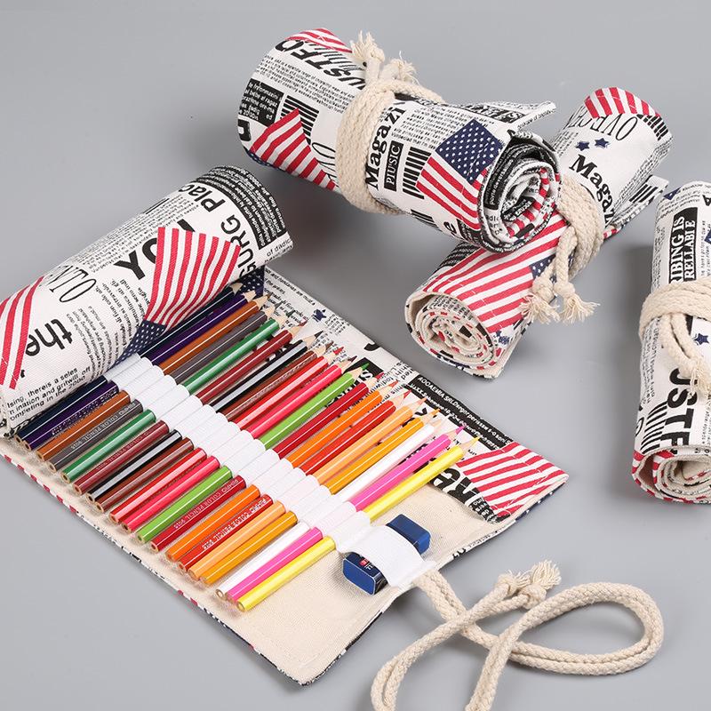 Handmade Canvas Pencil Roll - Large Capacity (36/48/72 Slots) for Colored Pencils, Sketching & Stationery