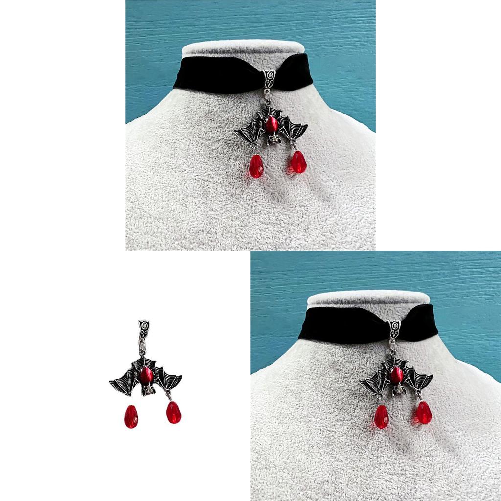 Gothic Bat Pendant Necklace With Red Crystal For Punk Style And Party Wear