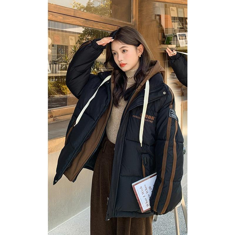 Winter Fake Two-piece Cotton Coat for Women Korean Style Thickened Cotton Jacket Striped Winter Cotton Coat Thickened Jacket