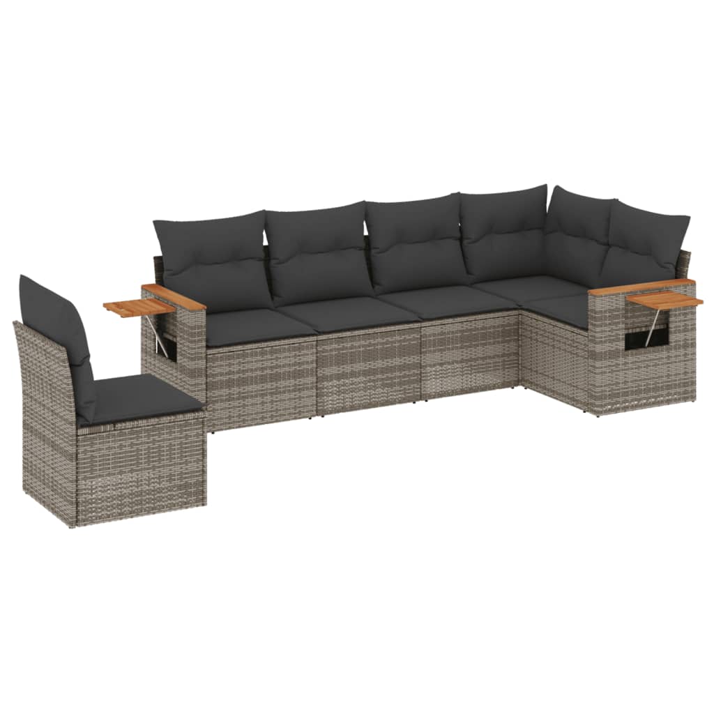 Vidaxl 6-Cz. Garden Furniture Set With Cushions, Grey, Poly Rattan