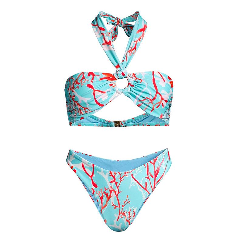 

Купальник бикини с принтом на завязках через шею - Европейский и американский стиль, Хит продаж, Купальник из двух частей для женщин. L небесно-голубой
