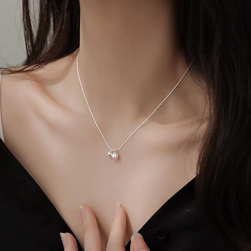 925 Sterling Silver-Plated Pearl Ball Necklace for Women - High-End Clavicle Chain, 2025 New Style