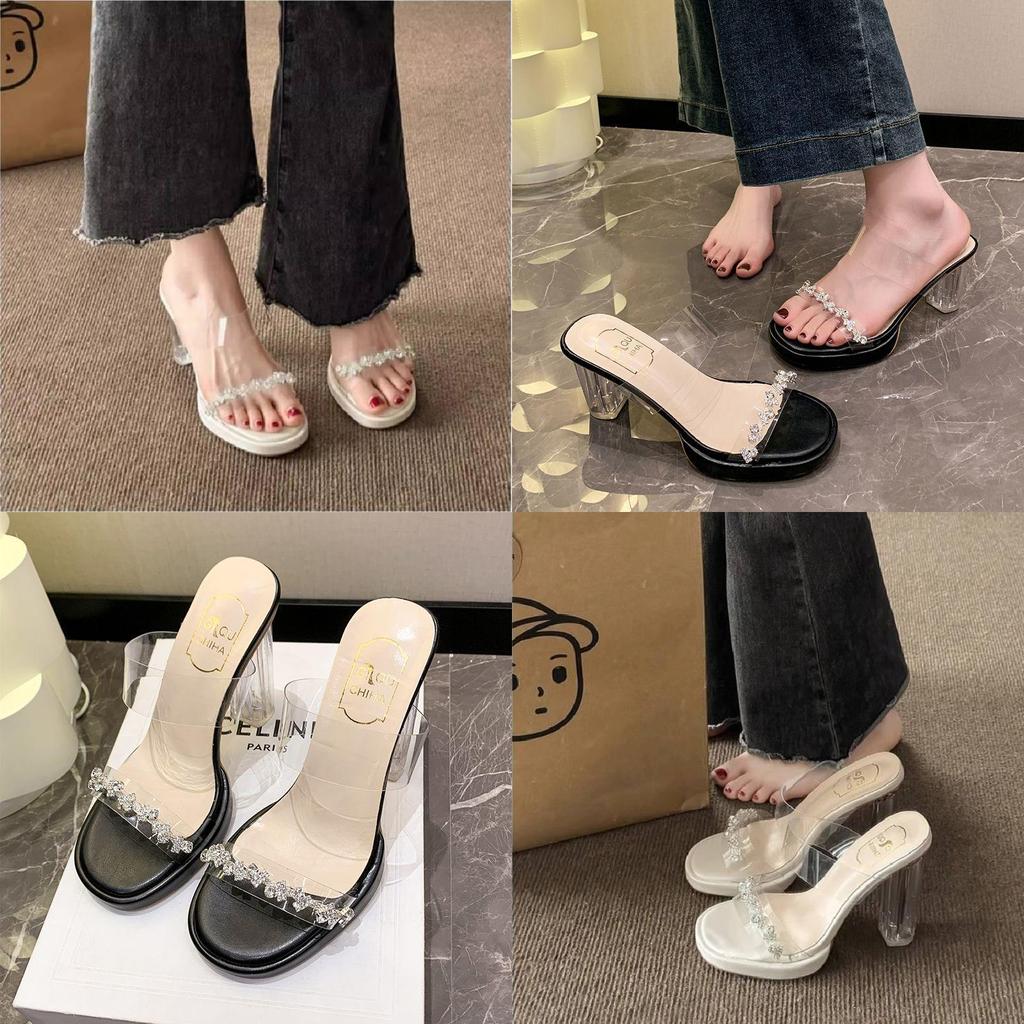 Transparent Platform Slide Sandals With Crystals For Women Spring
