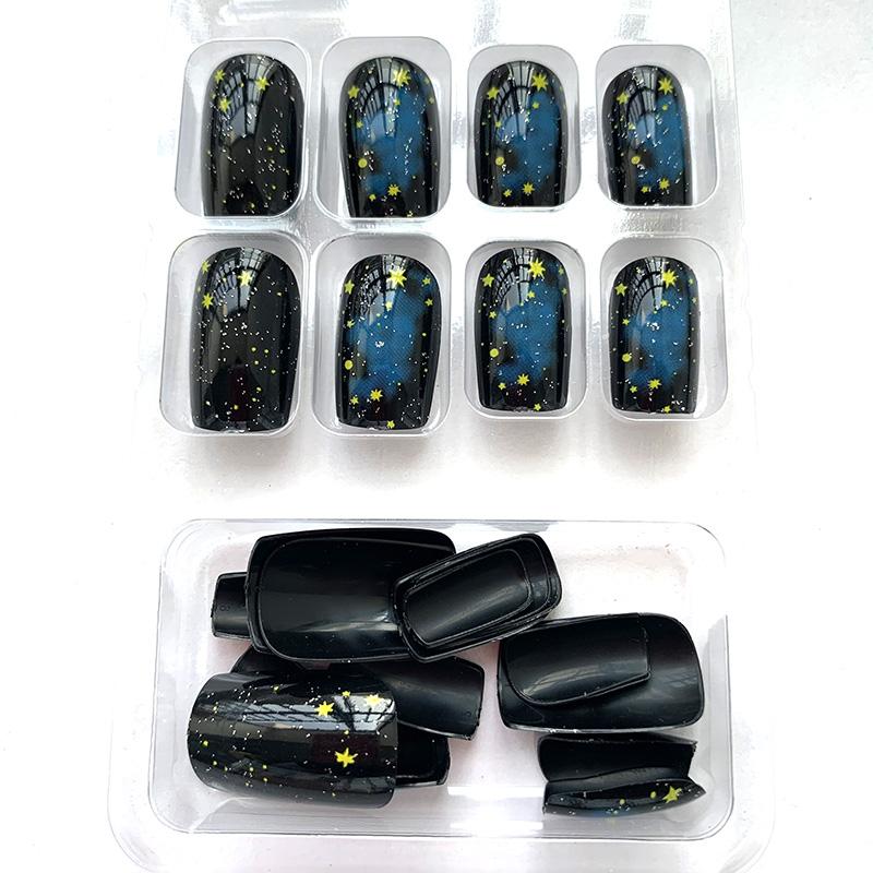 24 pcs/set Press on Nails Long Red Star Nail Girls Sexy Nail DIY Bridal Tip Daily Reusable Sexy Fake Nails Art For Women Decoration