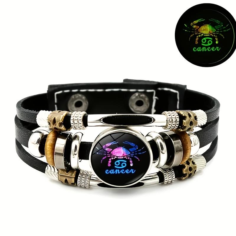 

Браслет зі штучної шкіри, що світиться в темряві, на тему знаків зодіаку, крутий багатошаровий браслет з намистин, який підходить і чоловікам, і жінкам. Cancer