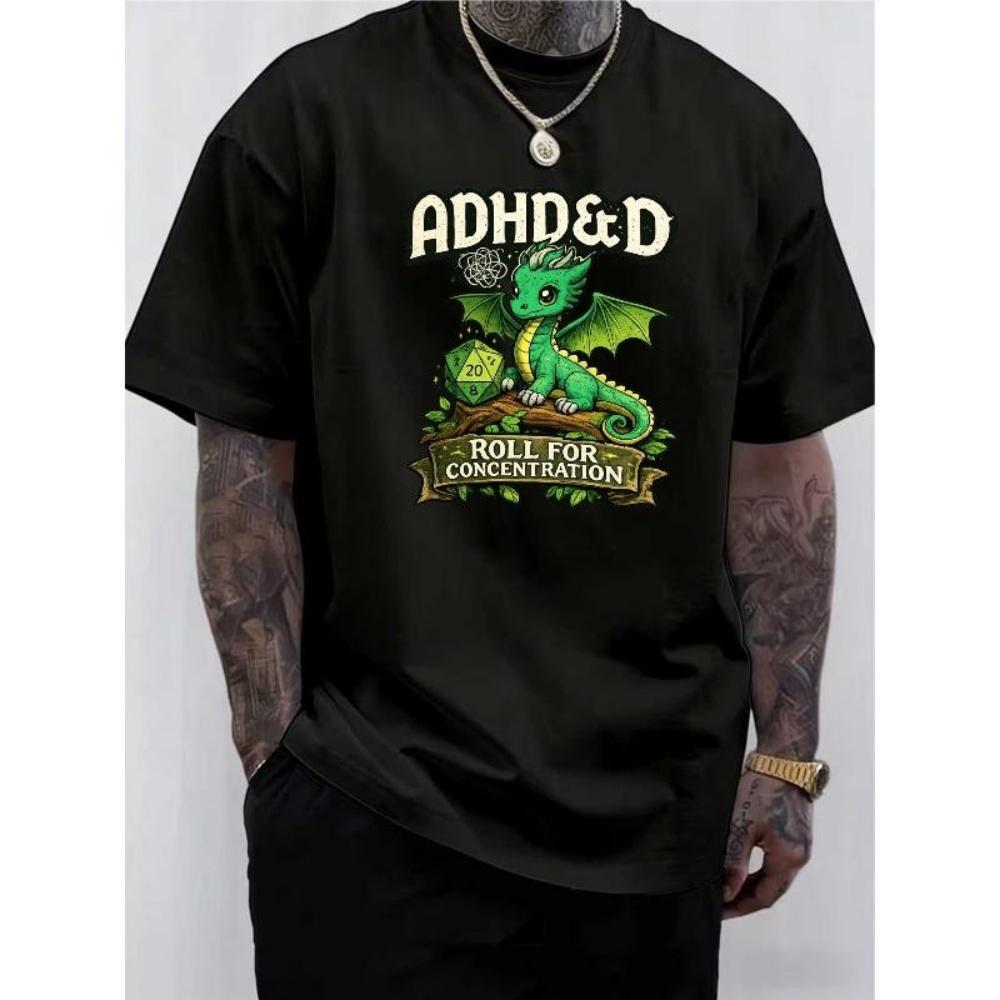 

European Sizes Men Graphic Print T-Shirt _ Soft, Medium-Stretch Blend Knit Fabric, Comfortable and Versatile Top, Perfect for Everyday Casual Wear S чёрный