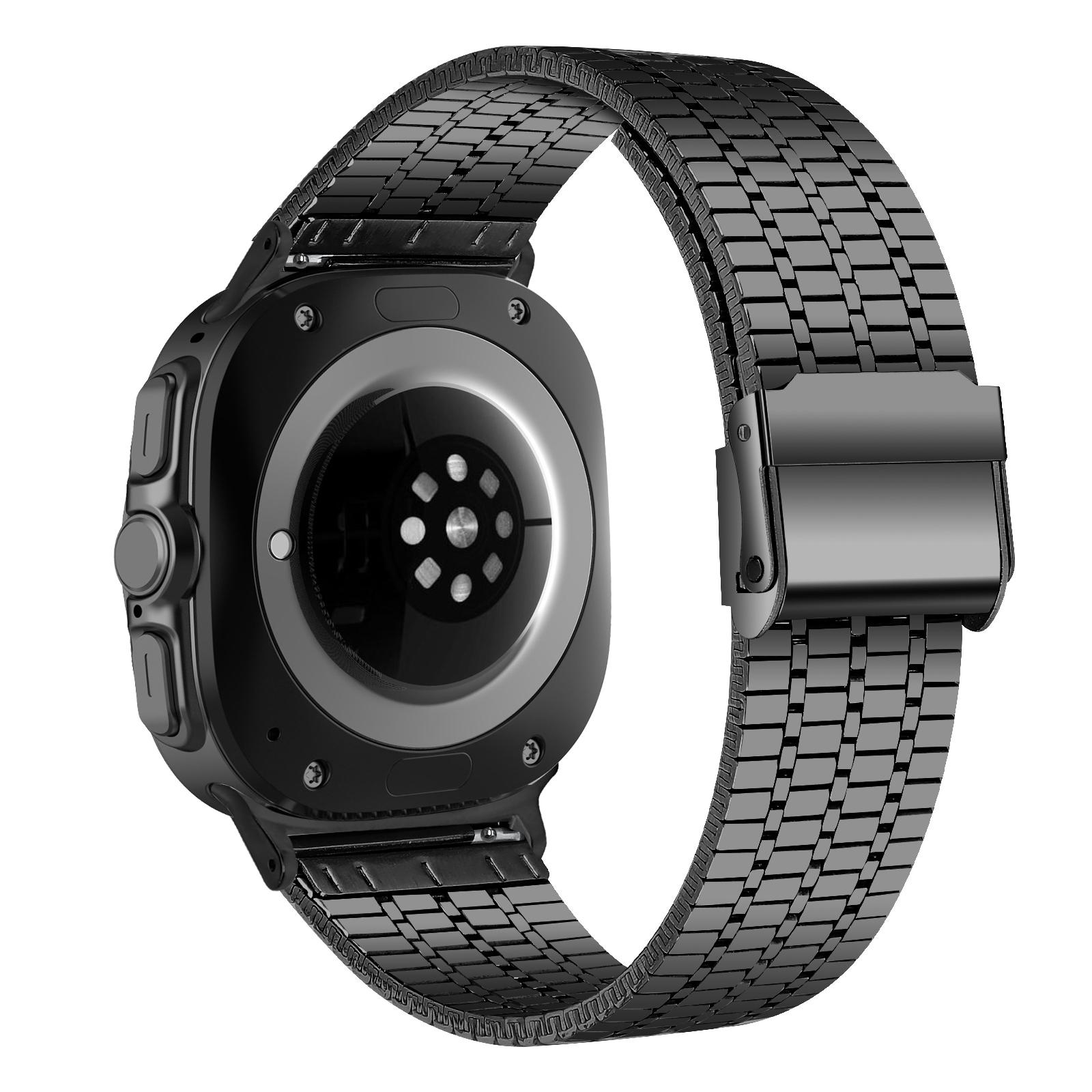 

For Samsung Galaxy Watch Ultra (2025) 47mm Metal Band 7-Beads Black Watch Strap with Double Safety Clasp A