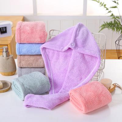 Soft Coral Fleece Hair Dry Towel Wrap Hat with Button
