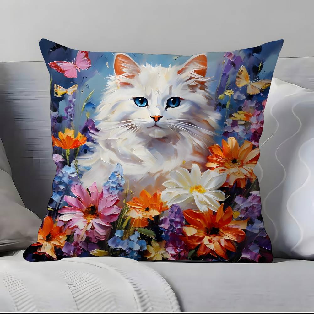 Cute Oil Painting Colorful Cat Pillow Case Pillowcase Soft Skin Friendly & Comfortable With A Hidden Zipper