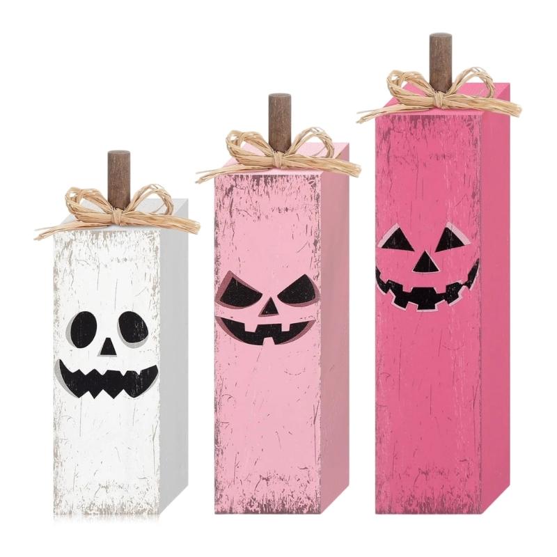 

Festival Wooden Tiered Tray Decorations with Scary Specters Design for Christmas and Halloween Parties рожевий