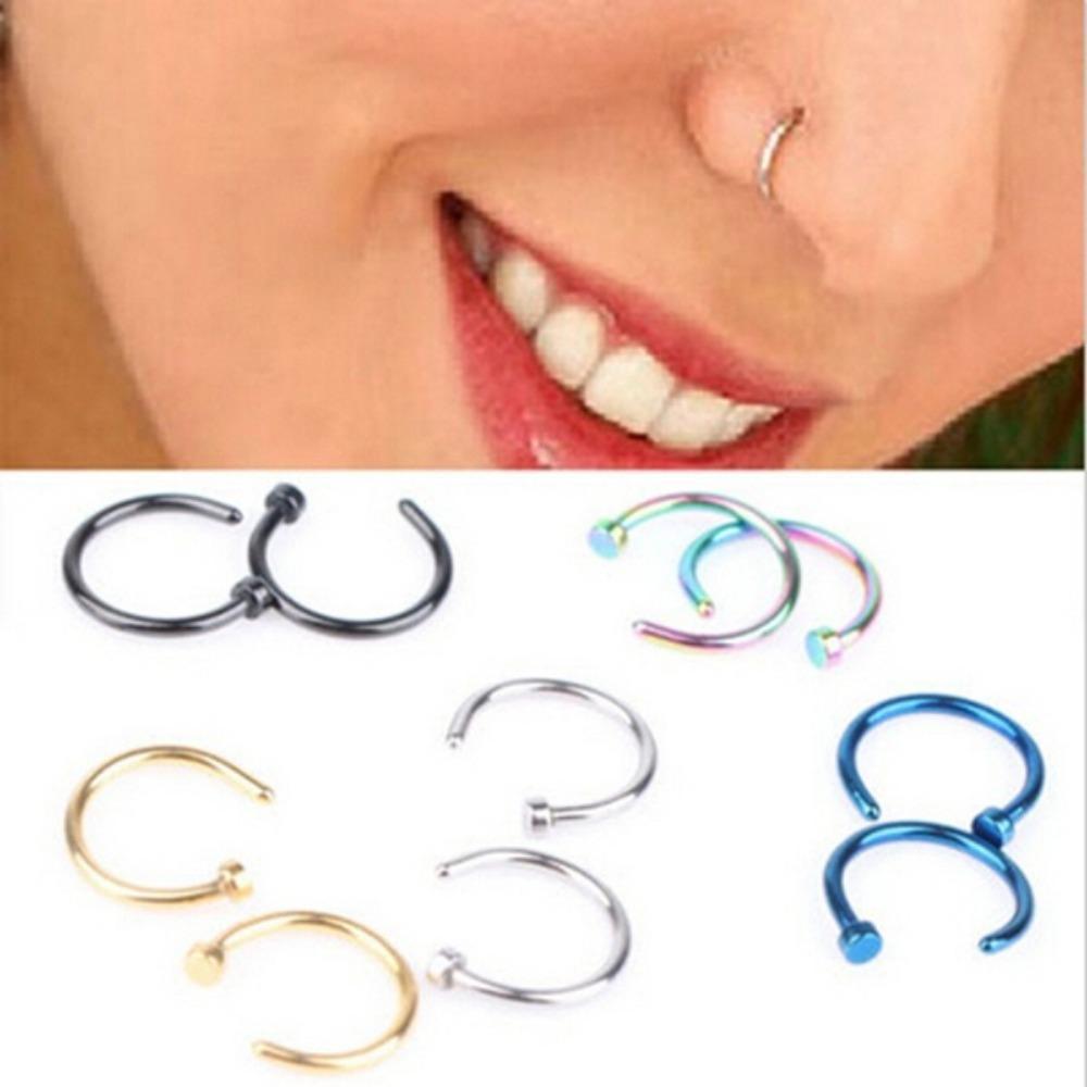 5PCS Fashion Stainless Steel Nose Rings Lip Ring Sexy Faux Septum Rings Fake Piercing Women Man Unisex Earring Studs Jewelry