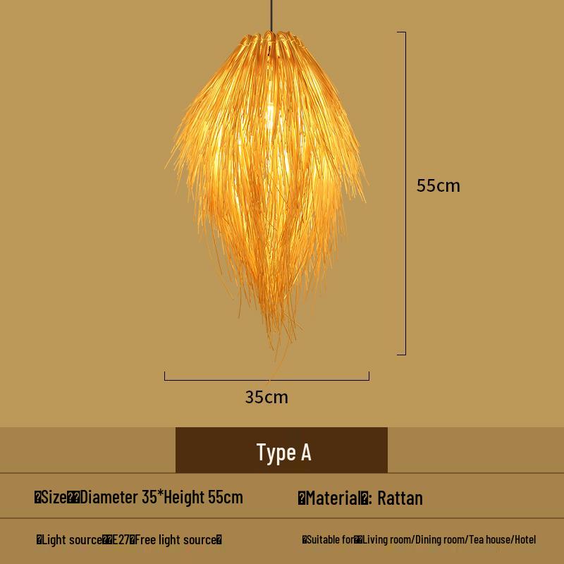 Bamboo Woven Pendant Light - Japanese Lantern for Dining, Restaurant, or Tea Room. Rattan Straw Hat Lampshade with New Chinese Art Design.