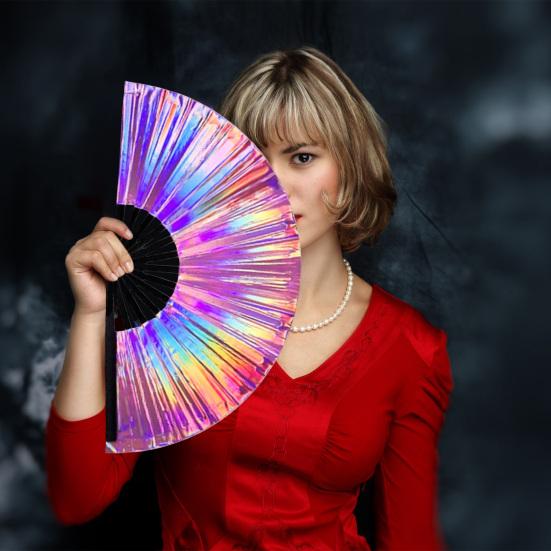 Yousheng Colorful Kung Fu Fan Holographic Foldable PVC Fan Ergonomic Handle Smooth Opening Closing Performance Fan Folk Craft Fan