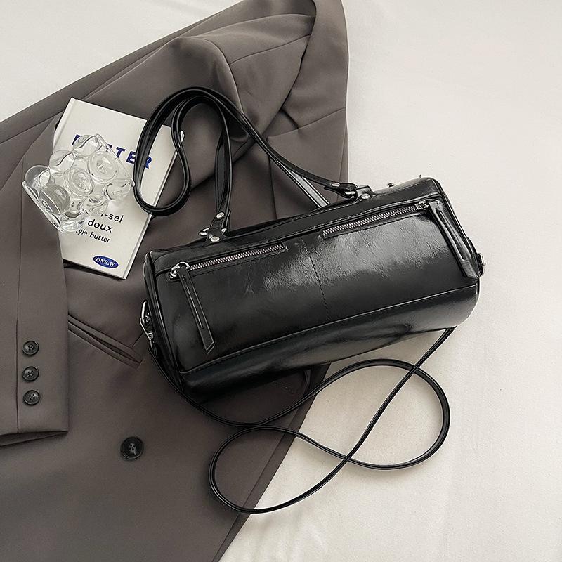 Yogodlns Underarm Barrel-shaped Bag For Women New Fashion Solid Crossbody Bag Versatile Large Capacity Shoulder Commuter Bag