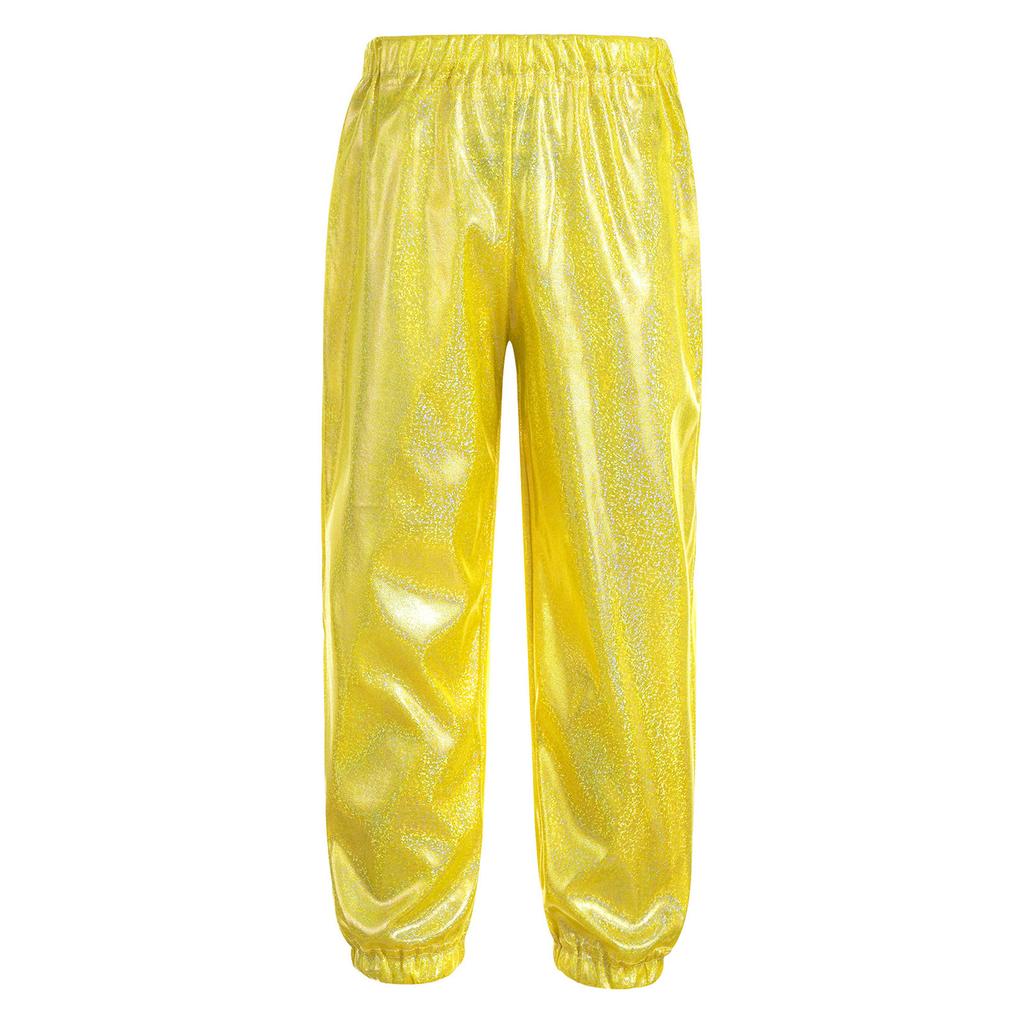 Unisex Kids Shiny Metallic Pants Elastic Waistband Trousers Unisex Dancewear Stage Outfit