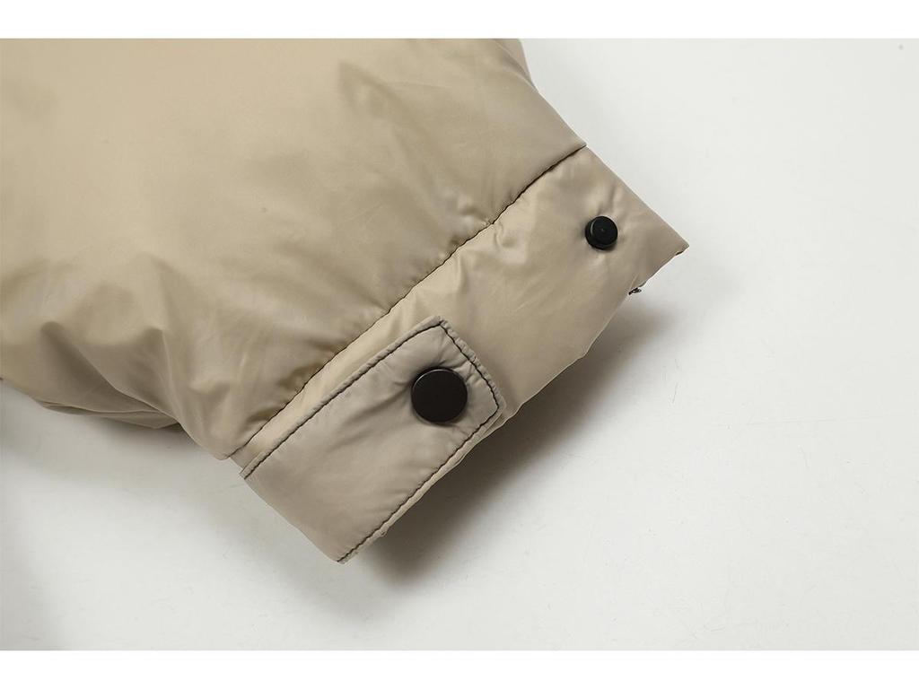 Amerikanische High Street Minimalistische Daunenwattierte Baumwolljacke mit Stehkragen und Reißverschluss mit Metall-Logo