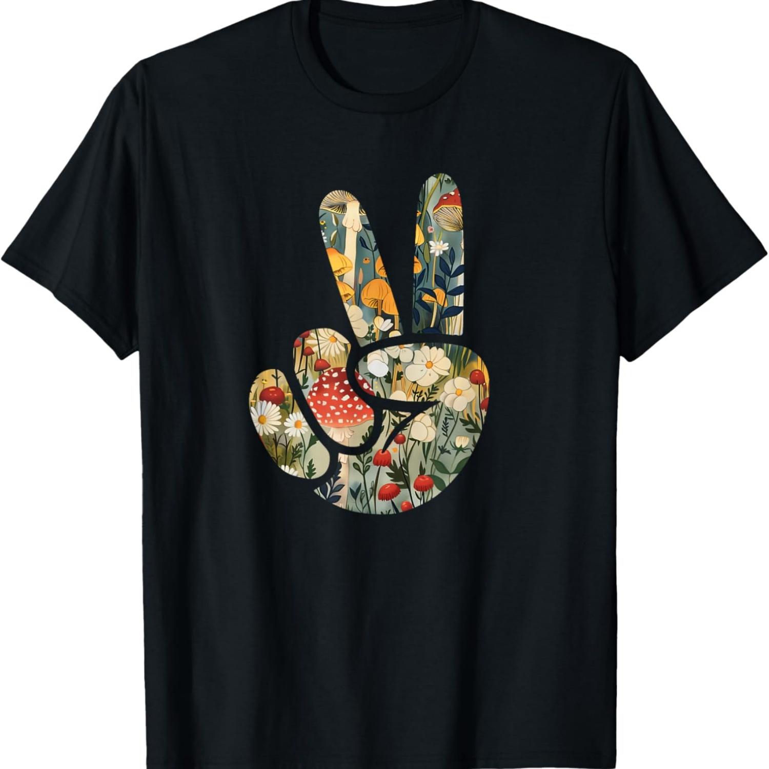 

Natural Silhouette Forest Meadow Cottagecore Peace Sign Hand T-Shirt(43) S чёрный