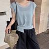 Women's White Knit Tank Top Round Neck Sleeveless Hollow Crochet Blouse Casual Loose Summer See-Through Cover Up