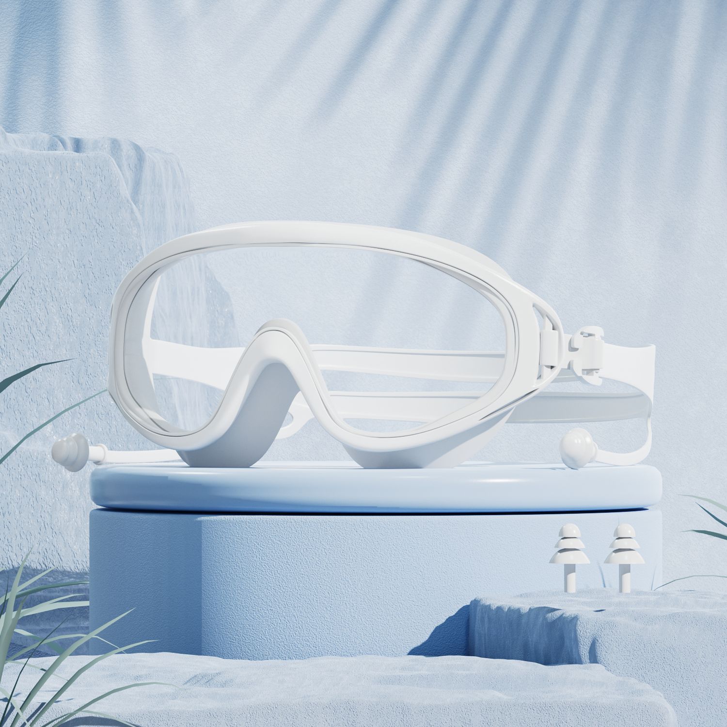 Women s swimming goggles for nearsightedness, diving equipment with earplugs set, waterproof, anti-fog, high-definition, adult large frame Clear【Special Offer】B