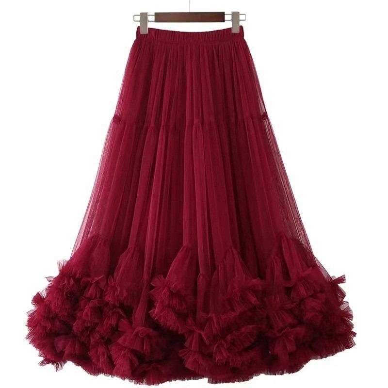Super pendulum design sense fashion sweet fungus lace a word fluffy mesh skirt women