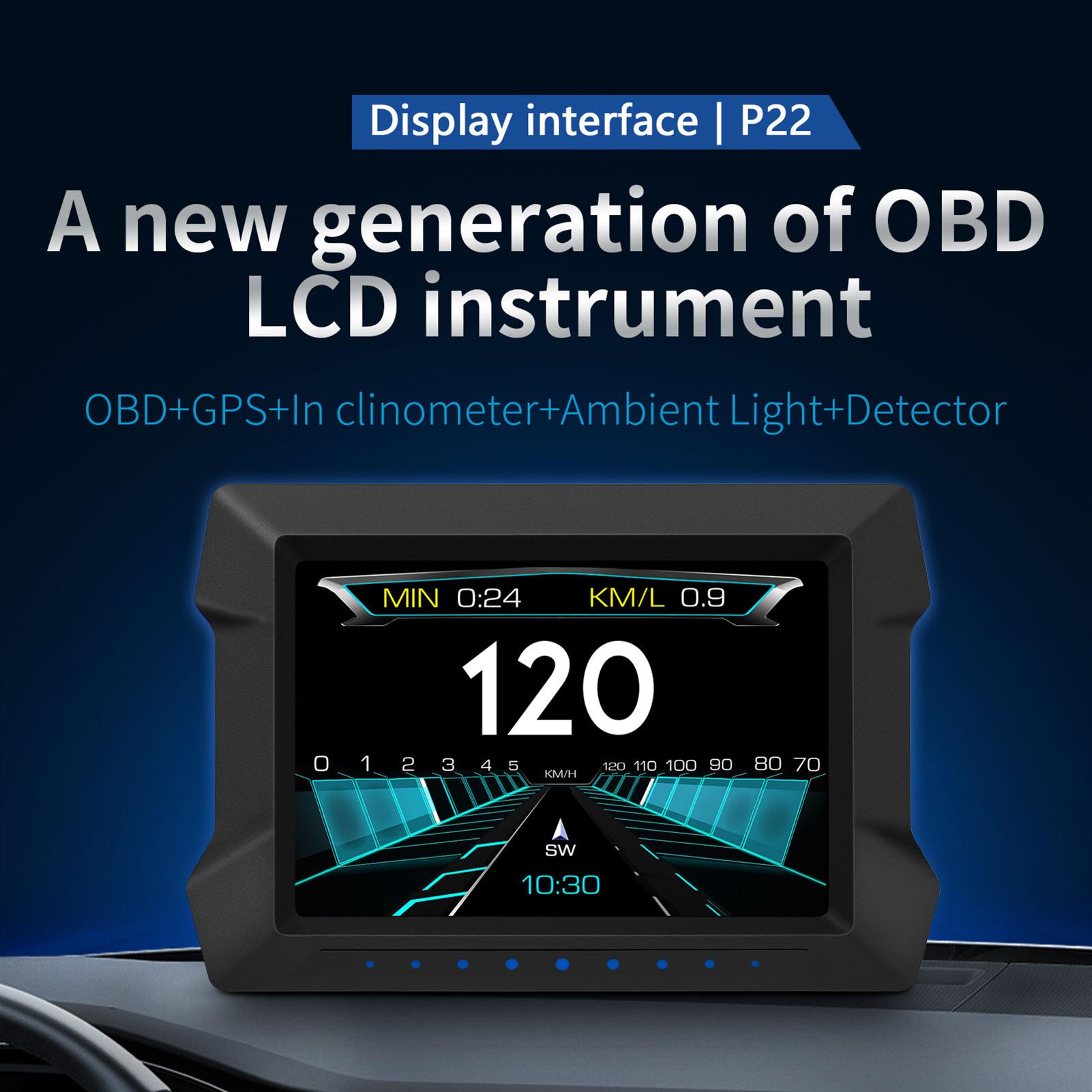 

Multi-Functions Trip Computer P22 Car Hd Up Display Car Gauge, Diagnostic and Slope Meter Digital meter Safe Driving Computer Overspe