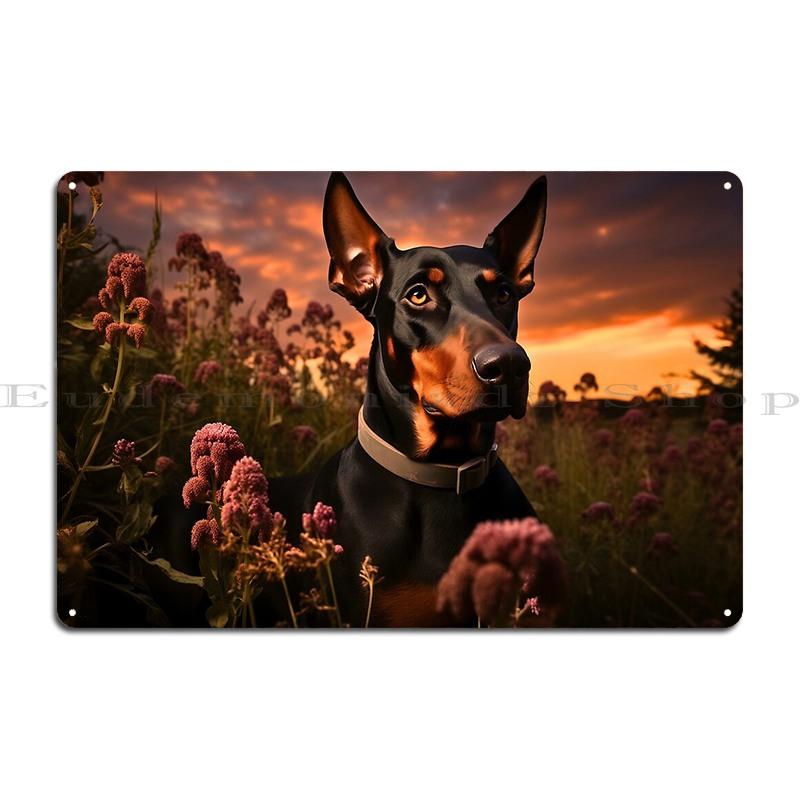 Classy Doberman Pinscher Dog Watercolour Digital Portrait Metal Plaque Garage Character Classic Poster Bar Tin Sign Poster