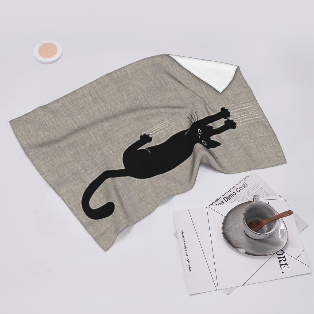 Black Cat Holding On Soft Face Towel Quick Dry Pool Bath Cotton Towels Breathable