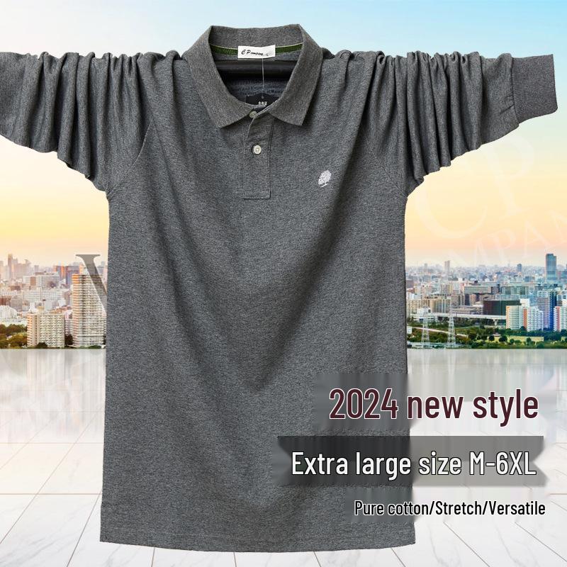 24 Jesień/Zima Plus Size Jednokolorowa Koszulka z Długim Rękawem i Kołnierzykiem Wykładanym dla Mężczyzn