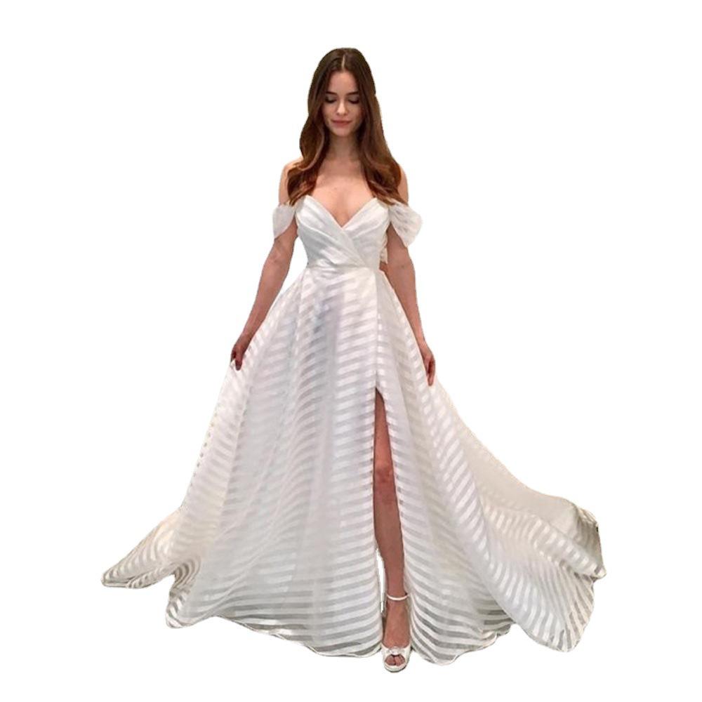 Summer, New European, American, Women's Dress Perspective Sexy Trailing White Deep V Dress