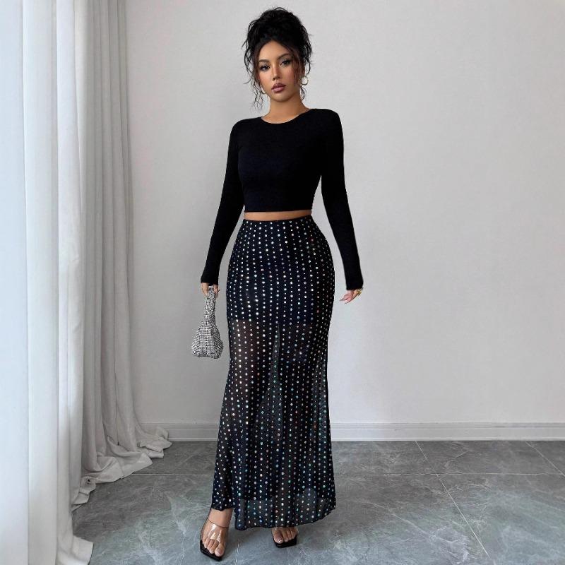 2025 Neuer Stil Dauerwelle Pailletten Doppellagiger Mesh Hochtailliert Figurbetont Hüftbetont Schlank Urlaubs-Date Rock