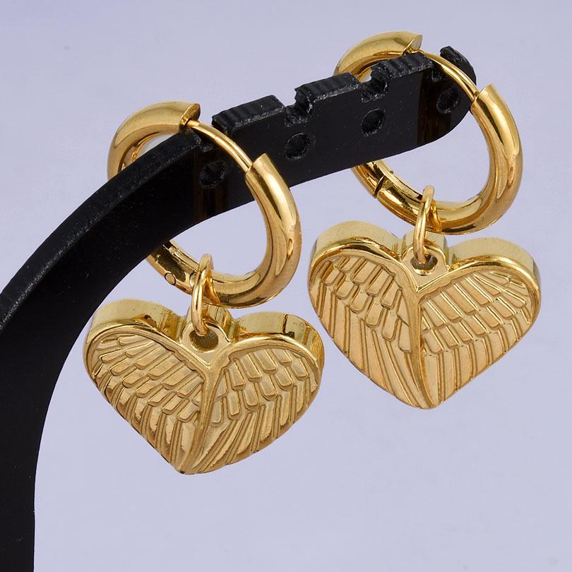Real Gold Plated Fashion Kpop Piercing Jewelry Girl Bowknot Flower Heart Pendant Earring Stainless Steel Hoop Earrings For Women