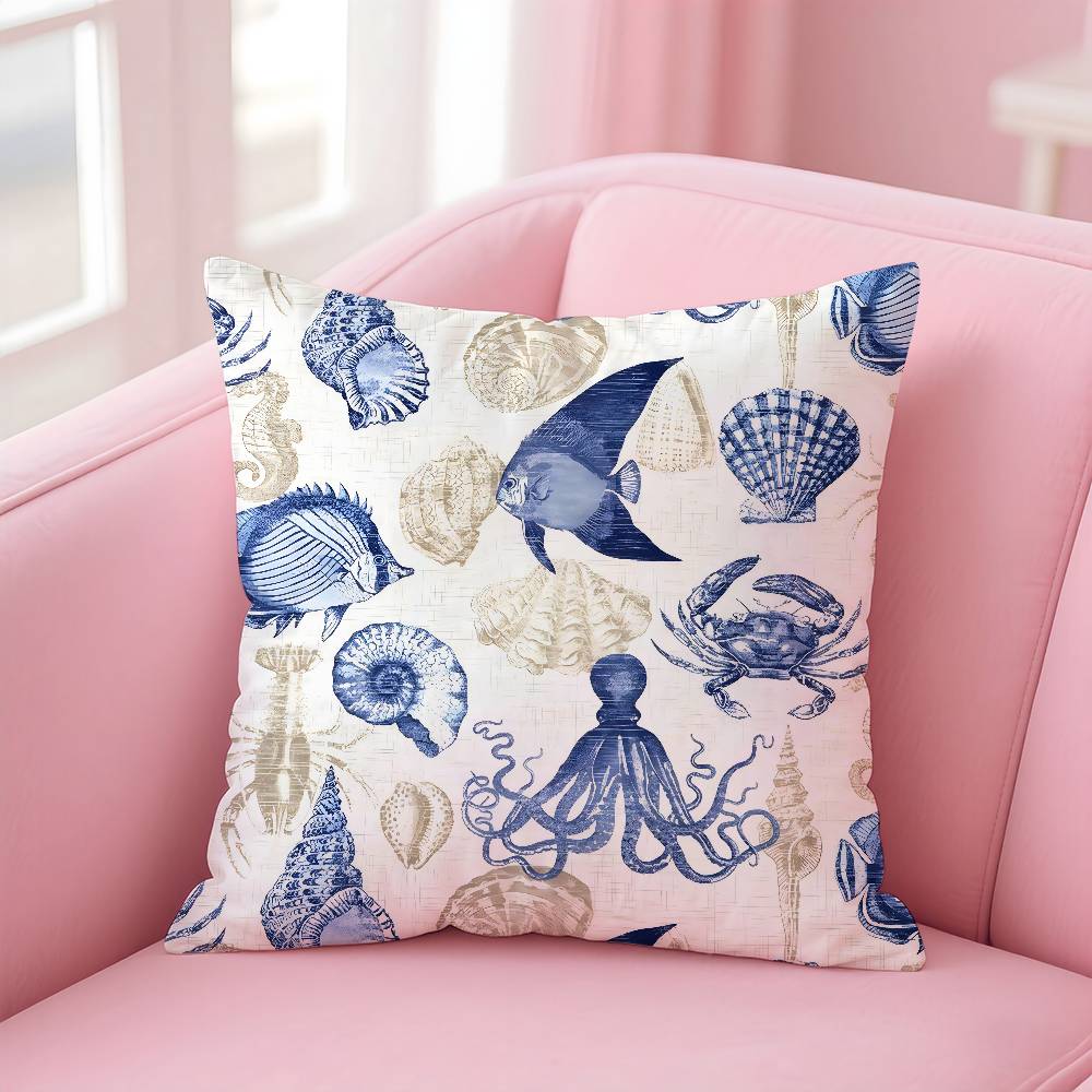 marine theme rudder anchor animals Pillow Case pattern printing pillowcase living room sofa cushion cover bedroom room decor