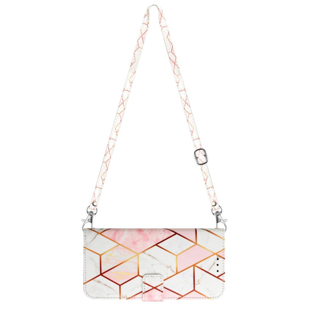 For Xiaomi Redmi Note 12 5G (China)/(Global)/Poco X5 5G Leather Case with Shoulder Strap Marble Pattern Phone Cover